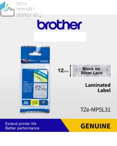 Macam macam perlengkapan Kantor Brother TZE-MPSL31 Black on Silver Lace Pattern 12mm P-touch Tape dan gambarnya